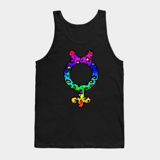 Mercury Planet Symbol in Dark Rainbow Leopard Print Tank Top